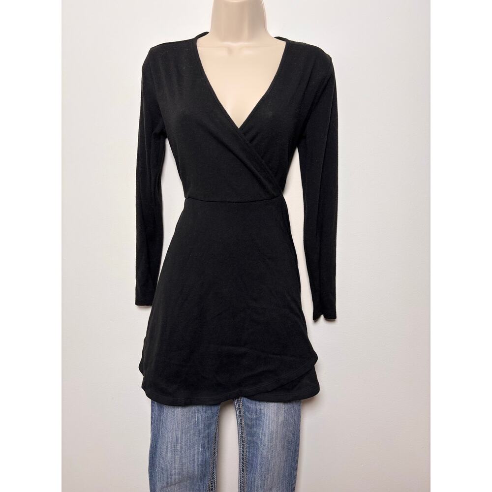 AMP Black Wrap Babydoll Long Top Micromini Dress Y2K